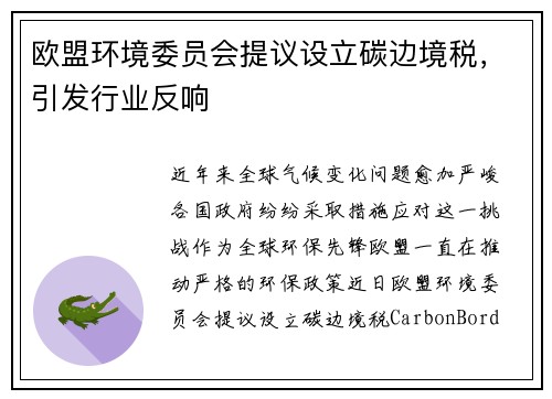 欧盟环境委员会提议设立碳边境税，引发行业反响