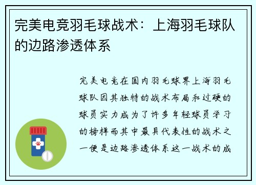 完美电竞羽毛球战术：上海羽毛球队的边路渗透体系